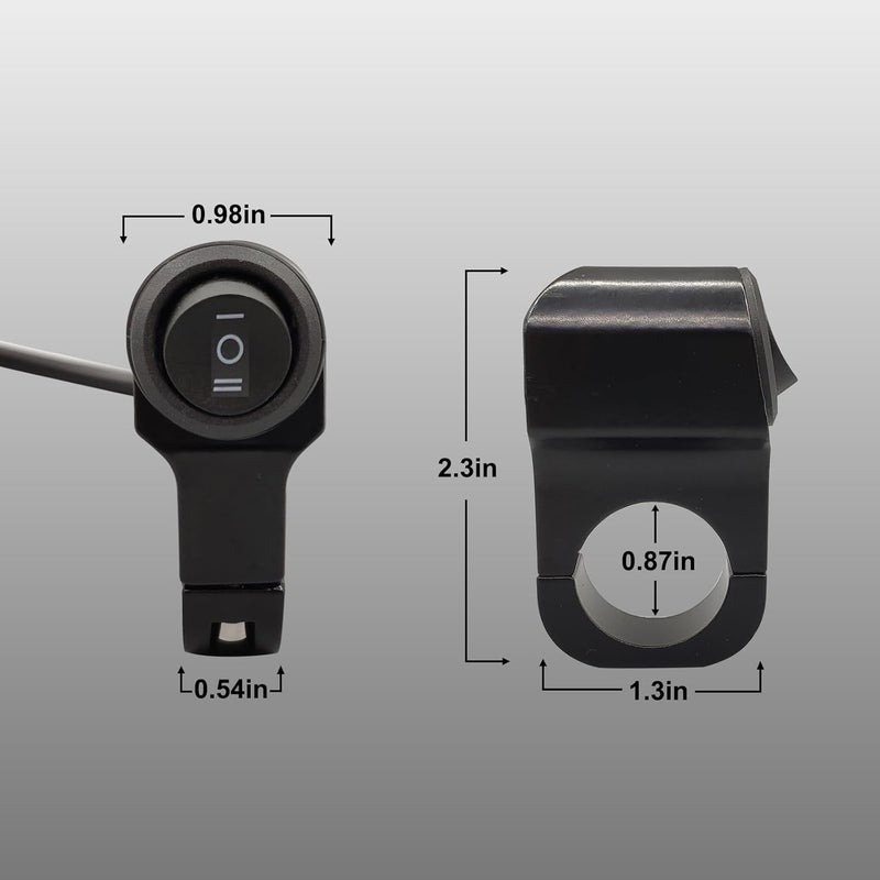 AUTQVA Handlebar Switch 7/8" for Motorcycle, ON-Off-ON Light Switch with Black Push Button and Solid Aluminium Alloy Base, 12V ATV Control for Dirt Bikes, Pack of 2pcs - Image 2